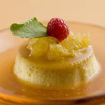 Finish your event with our fabulous Flan topped with Pineapple, Mint and Raspberry